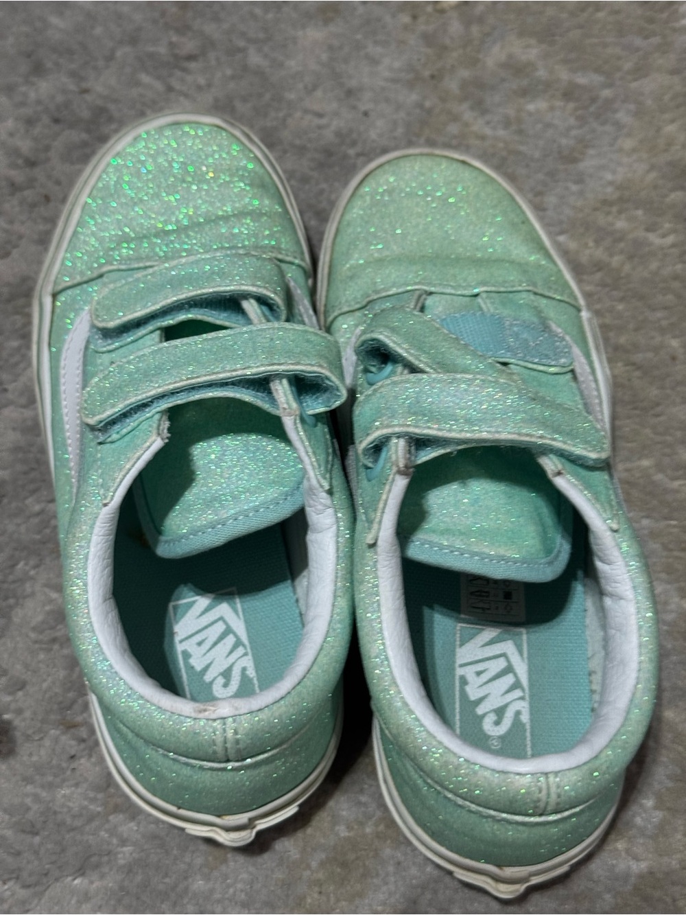 Vans Kids Mint Glitter Velcro Sneakers